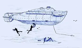 Мини-субмарина СА-3 высаживает боевых пловцов, рисунок