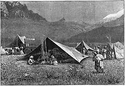 Палатка русских цыган на Кавказе. Зарисовка Козачинского, 1890