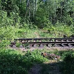 Бывший переезд в черте остановочного пункта.