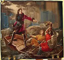 Гобелен «Подвиг Петра Великого во время бури на Ладожском озере» по картине К. Штейбена. 1818. Музей-заповедник «Петергоф»