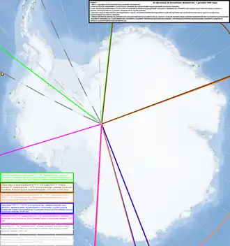 Остров Петра I (отмечен маленьким кружком на левом краю) на схеме территориальных претензий в Антарктике
