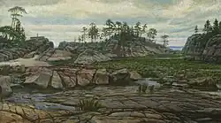 Максимильян Пресняков. Порфириновые скалы Беломорья (вид скал в районе так называемой второй переймы — второго заливаемого во время высокого морского прилива перешейка на Кий-острове)