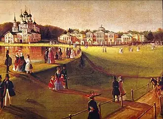 Неизвестный художник. «Прогулка в Останкине». I пол. XIX в. Холст. Масло. Фрагмент