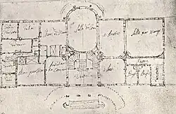 Проектный рисунок Святского дворца, автор Д. Сакко. XVIII век.
