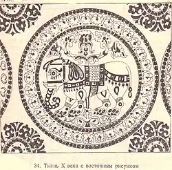 Шёлковая ткань из гробницы Карла Великого, Аахен. Шёлк, вероятно, поместили в гробницу, когда её открывали в 1000 г. Берлин.