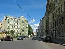 Вид от Малой Пушкарской улицы. Слева — Колобовский дом