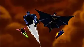 Алый Скарабей, Серебряный Циклон, Бэтмен под прикрытием как Оулмен иСиний Лучник