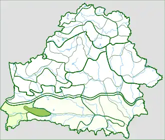 Расположение Загородья на карте Белоруссии (показано зелёным цветом)