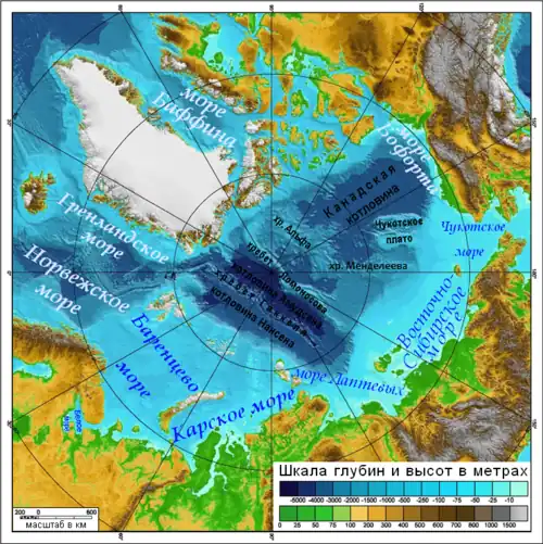 Bathymetric/topographic map of the Arctic Ocean and the surrounds
