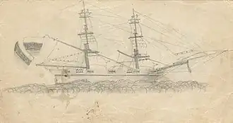 Рисунок Ф. Гека, вероятно, набросок брига «Александр II»