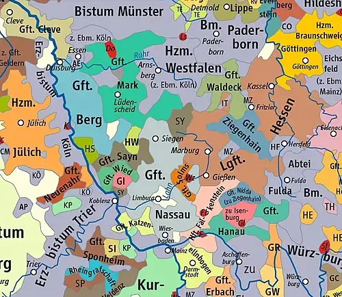 Графство Вальдек на карте Германских земель 1400 года.