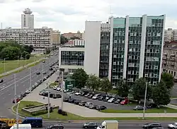 Изначально — вычислительный центр Белорусской республиканской конторы и Минская областная контора Госбанка СССР, с 1992 года — Главное управление Национального банка Республики Беларусь по городу Минску и Минской области.