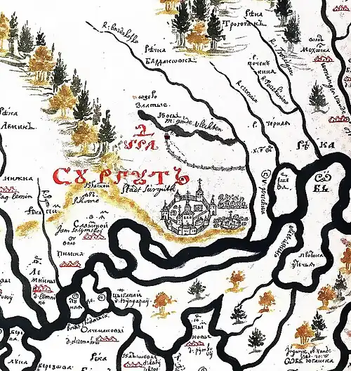 Сургут в «Чертёжной книге Сибири» Семёна Ремезова, 1701 год