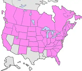 Распространение сурепки обыкновенной в штатах Канады и США