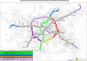 Проектная схема поэтапного развития линий метрополитена, 2016 год