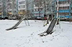 Дворовые детские горки советского времени: ул. Сыртлановой, 4 (декабрь 2019)