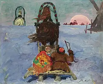 Зимний пейзаж с санями