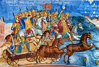 Таким видел переход изограф, расписавший ярославскую церковь Николы Надеина (1641)