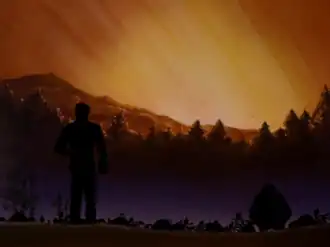 Синдзи Икари разговаривает с Рёдзи Кадзи в арбузном поле