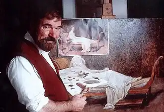 Эрик Хебборн за изготовлением копии картины «Портрет мадам Рекамье» Жака Луи Давида