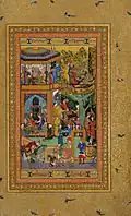 Абд ас-Самад. Акбар показывает свой рисунок отцу Хумаюну. ок. 1550-56гг, Библиотека Голестан, Тегеран.