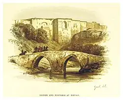 Один из мостов города и крепостные стены, картина середины XIX века, художник Август фон Гакстгаузен