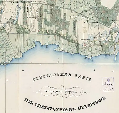 Владения гр. Протасова на генеральной карте железной дороги 1855 года. Демидовская усадьба и парк находятся в северной части его владений. Чуть западнее также видны владения Чидсона, чья территория сегодня является частью парка.