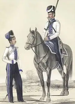 Обер-офицер и казак эскадрона Скаржинского, 1812—1814.