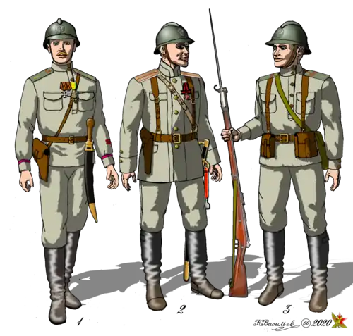 1. Ефрейтор, пулемётчик 2-го Особого пехотного полка. 2. Штабс-капитан 5-го Особого пехотного полка. 3. Младший унтер-офицер 1-го Особого пехотного полка.