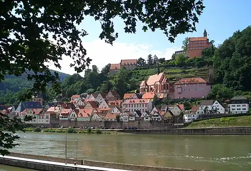 Вид города и замка с противоположного берега реки