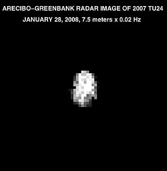 Radar image of 2007 TU24.Courtesy NASA/JPL-Caltech
