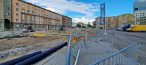 Строительство новой трамвайной линии, 2023 год. Вид с улицы Лайкмаа