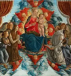 Мадонна во славе с ангелами и святыми Марией Магдалиной и Бернардином. 1480—1490. Лувр, Париж