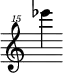 { \new Staff \with { \remove "Time_signature_engraver"} {\clef "treble^15" es'''''4}}