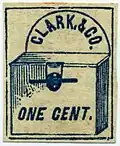 1857: «Clark & Co.», Нью-Йорк, 1 цент (Sc #46L1), фальсификат C
