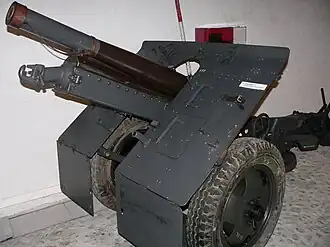 Швейцарская Bofors 75mm Model 1933 с модернизацией в 1948. Наиболее похожа на несохранившеюся до наших дней Model 1934