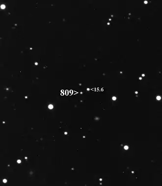 Астероид (809) Лундия (16,6 m) на фоне звёзд 15,6 m звёздной величины