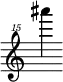 { \new Staff \with { \remove "Time_signature_engraver"} {\clef "treble^15" ais'''''4}}