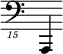 { \new Staff \with { \remove "Time_signature_engraver"} {\clef "bass_15" a,,,,4}}