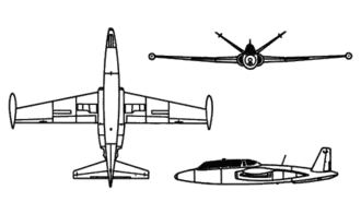 Orthographic projection of the Fouga Magister.