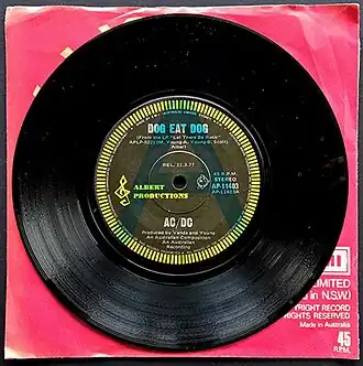 Обложка сингла AC/DC «Dog Eat Dog» (1977)