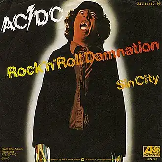 Обложка сингла AC/DC «Rock ’n’ Roll Damnation» (1978)
