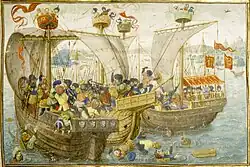 Морской бой. Иллюстрация к рыцарскому роману (Roman de Gillion de Trazegnies).