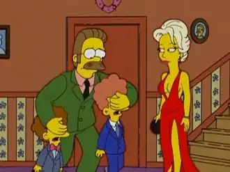 Сара Слоан встречается с Недом Фландерсом и его детьми перед концертом