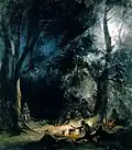 Вечерний бивуак первопроходцев. Акварель, 1833 г.