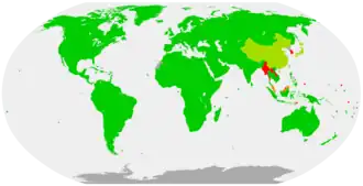 Ратифицировали и конвенция вступила в силу Ратифицировали, но конвенция не вступила в силу Государства, денонсировавшие конвенцию Не ратифицировали Не являются членами МОТ