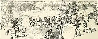 Федеральная артиллерия в Механиксвилле ведет огонь по позициям южан за Чикахомини.