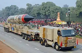 Пусковая установка с «Агни-III» на параде в День республики 26 января 2008 года