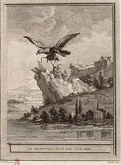 Лягушка и крыса. Иллюстрация к «Басням» Жана де Лафонтена. 1755–1759. По рисунку Ж.-Б. Удри. Офорт, резец