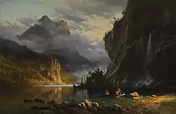 Альберт БирштадтИндейцы, ловящие рыбу копьём (1862)